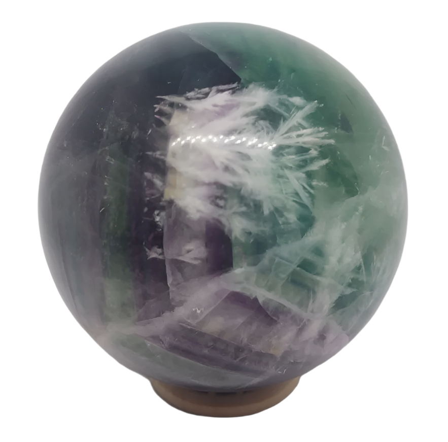 606G Feather Fluorite Crystal Sphere