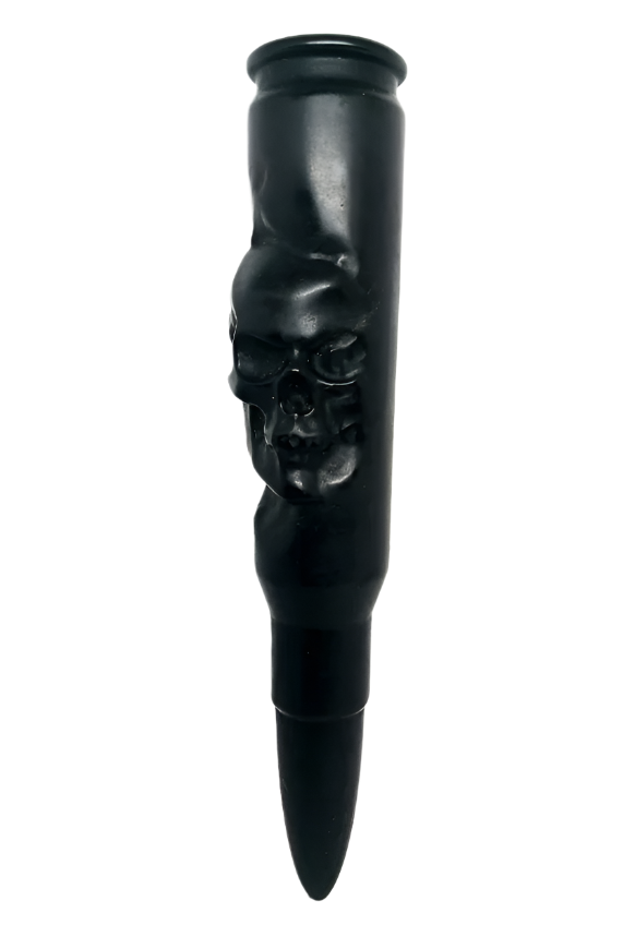 Black Obsidian Crystal Skull on Bullet Carving