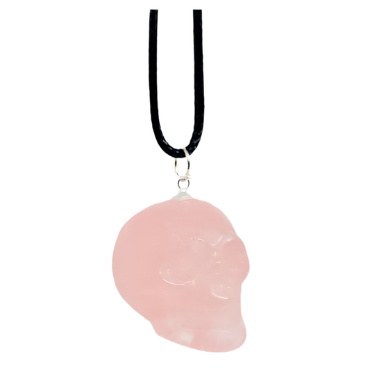 Star Rose Quartz Crystal Skull Pendant Necklace