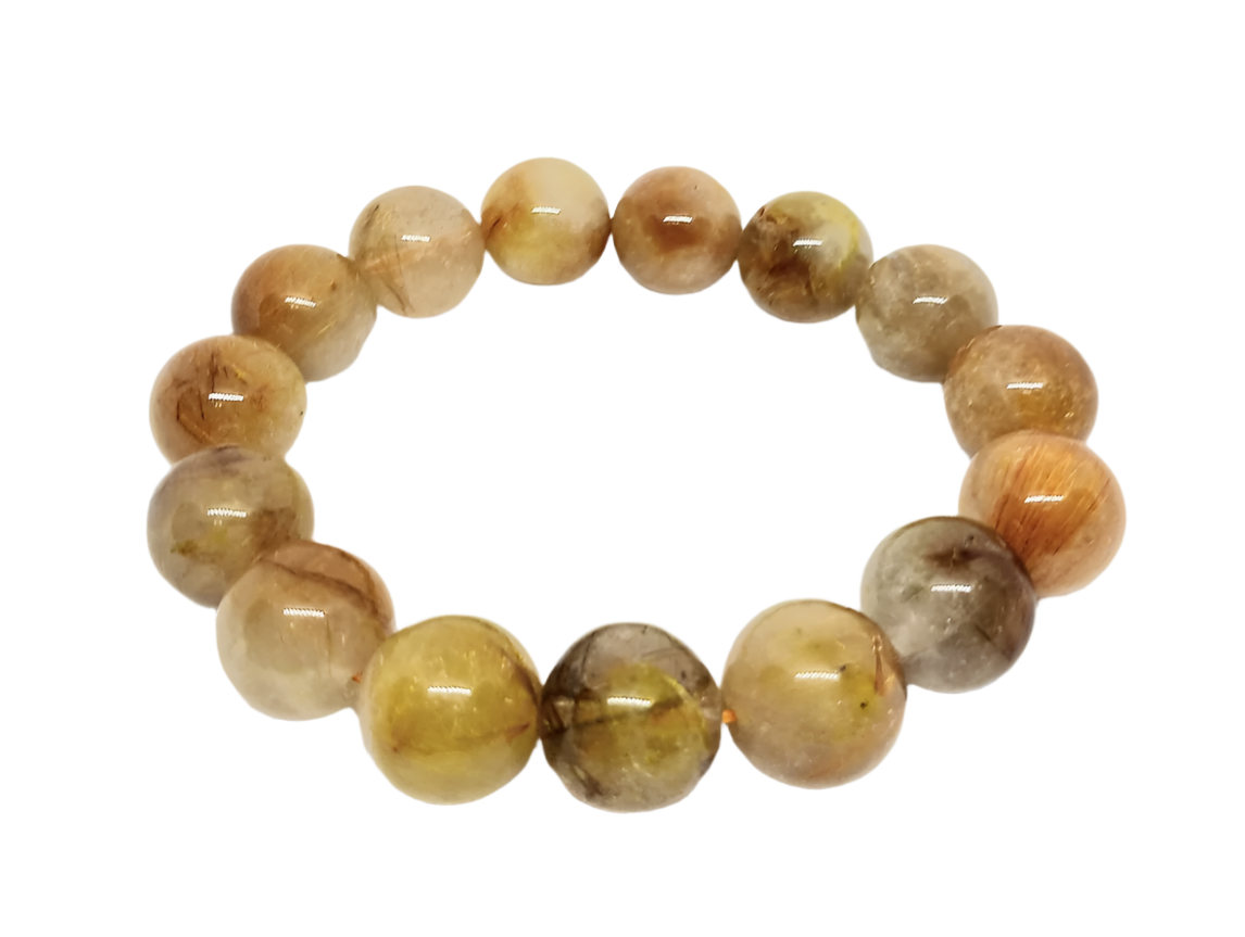 12MM Golden Rutilated Quartz Crystal Bracelet