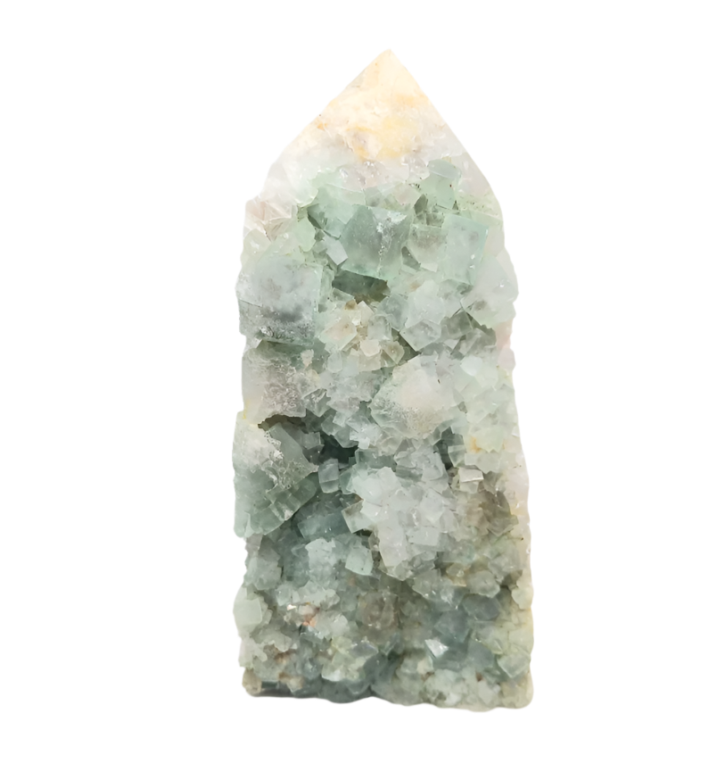 628g Green Fluorite Crystal Raw Tower