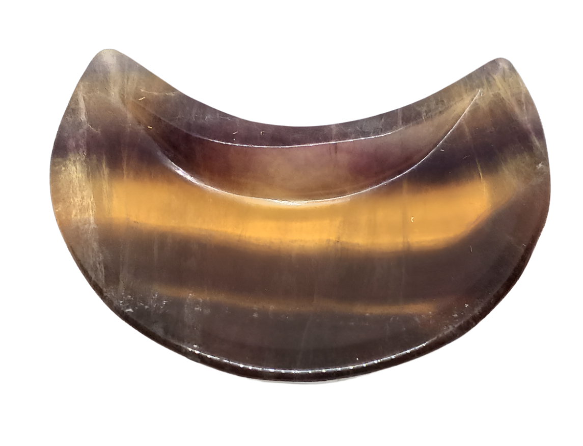 Yellow and Purple Fluorite Crystal Moon Bowl