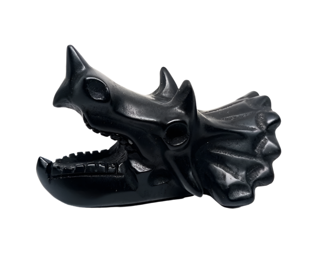 Obsidian Crystal Triceratops Head