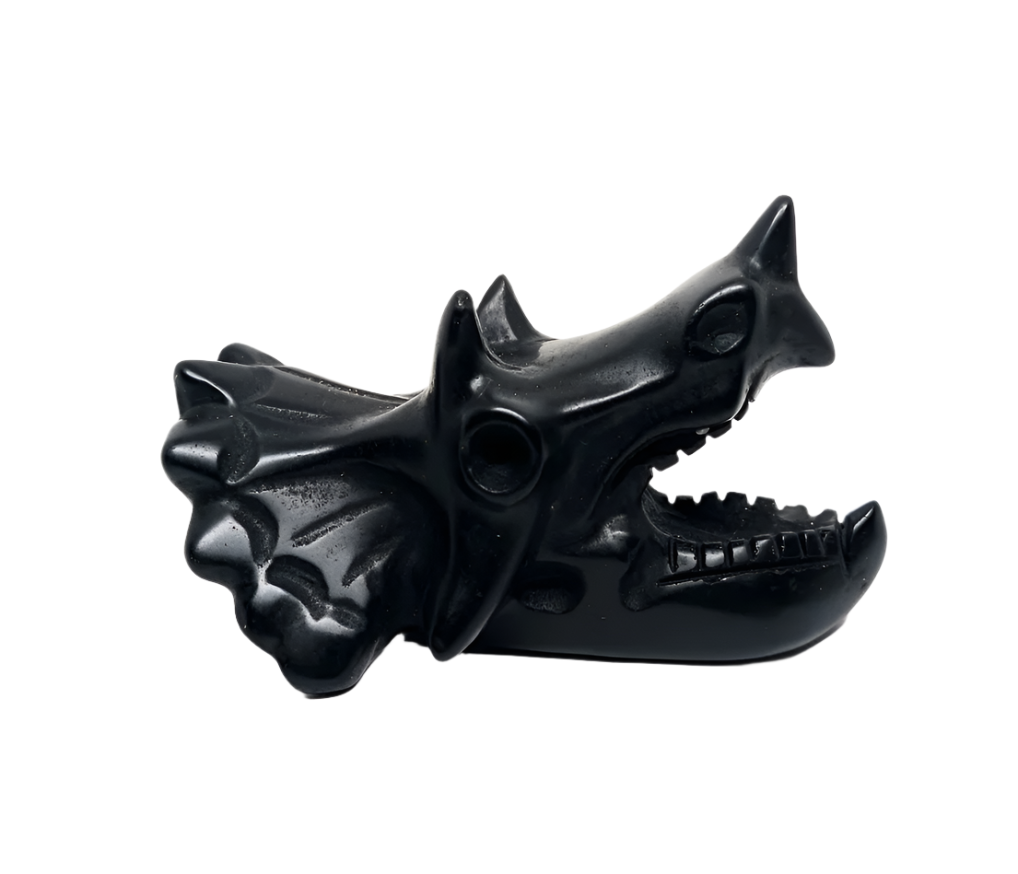 Obsidian Crystal Triceratops Head