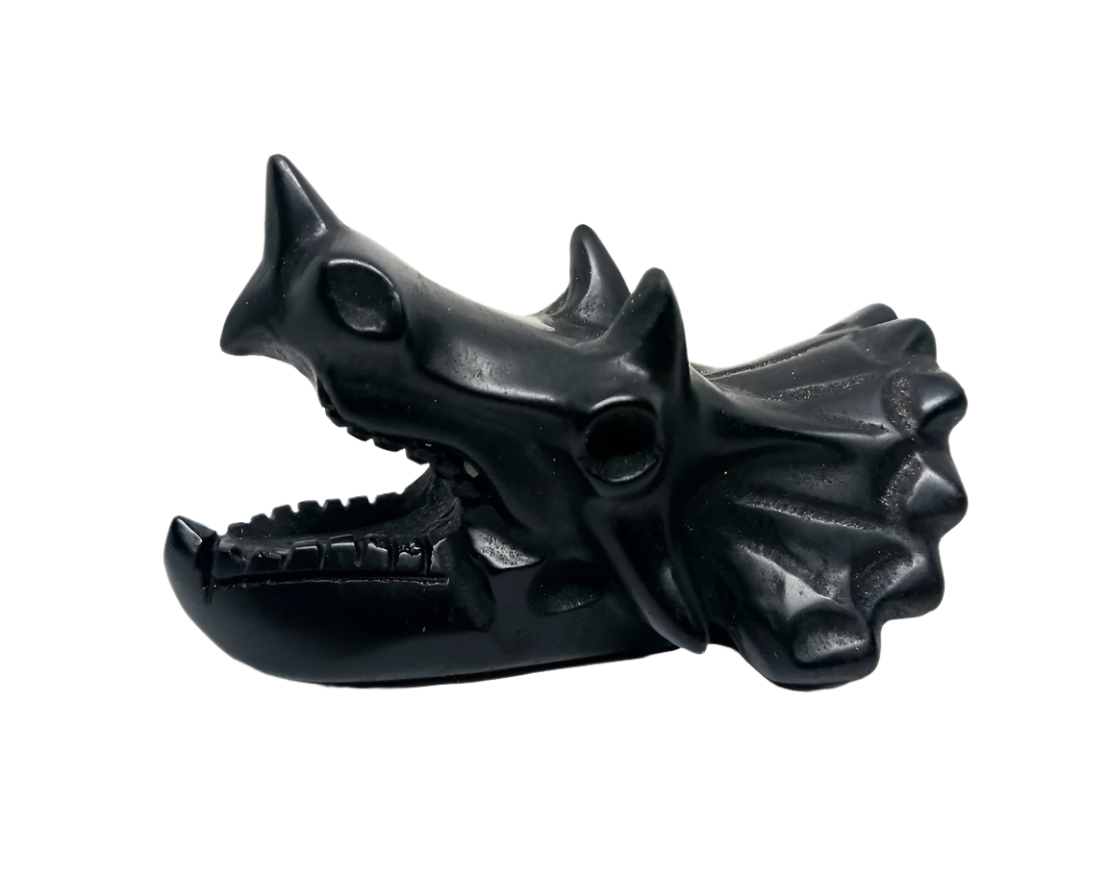 Obsidian Crystal Triceratops Head