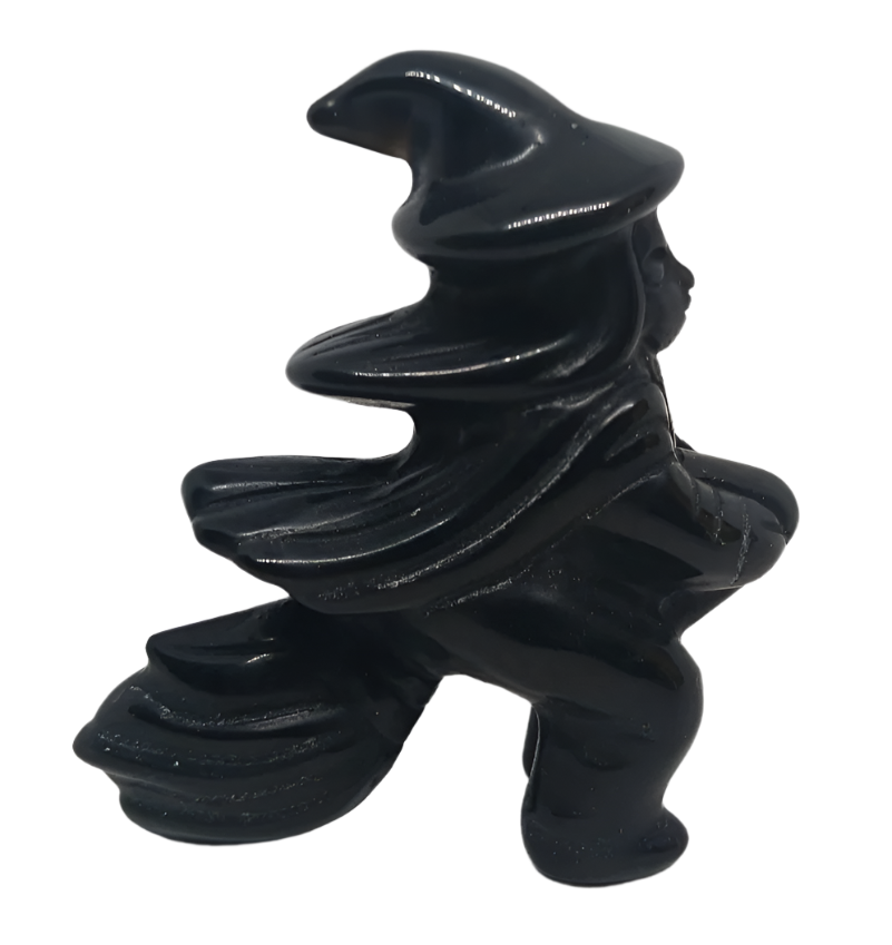 Obsidian Crystal Witch Carving