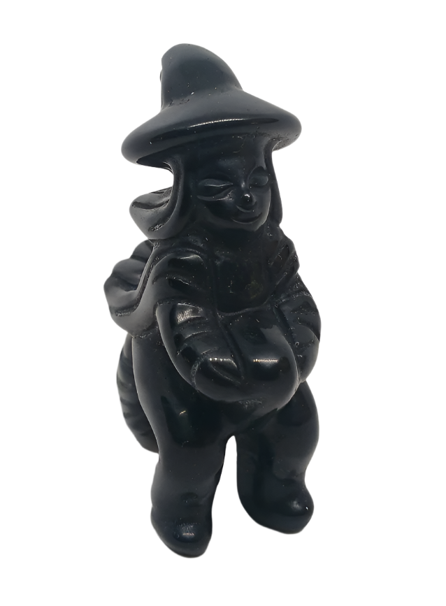 Obsidian Crystal Witch Carving
