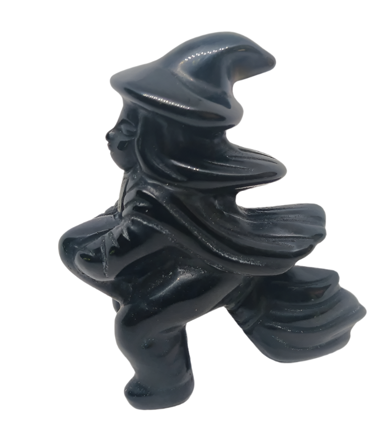 Obsidian Crystal Witch Carving