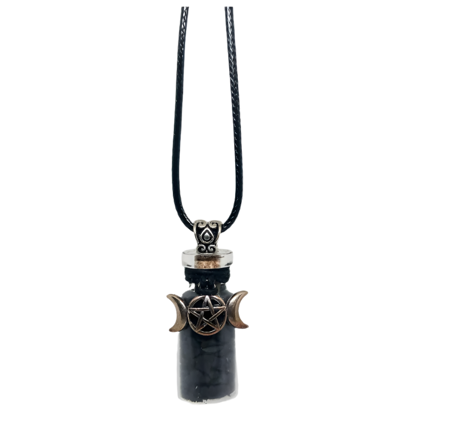 Shungite Crystal Chips Bottle Necklace on Wax Leather Cord