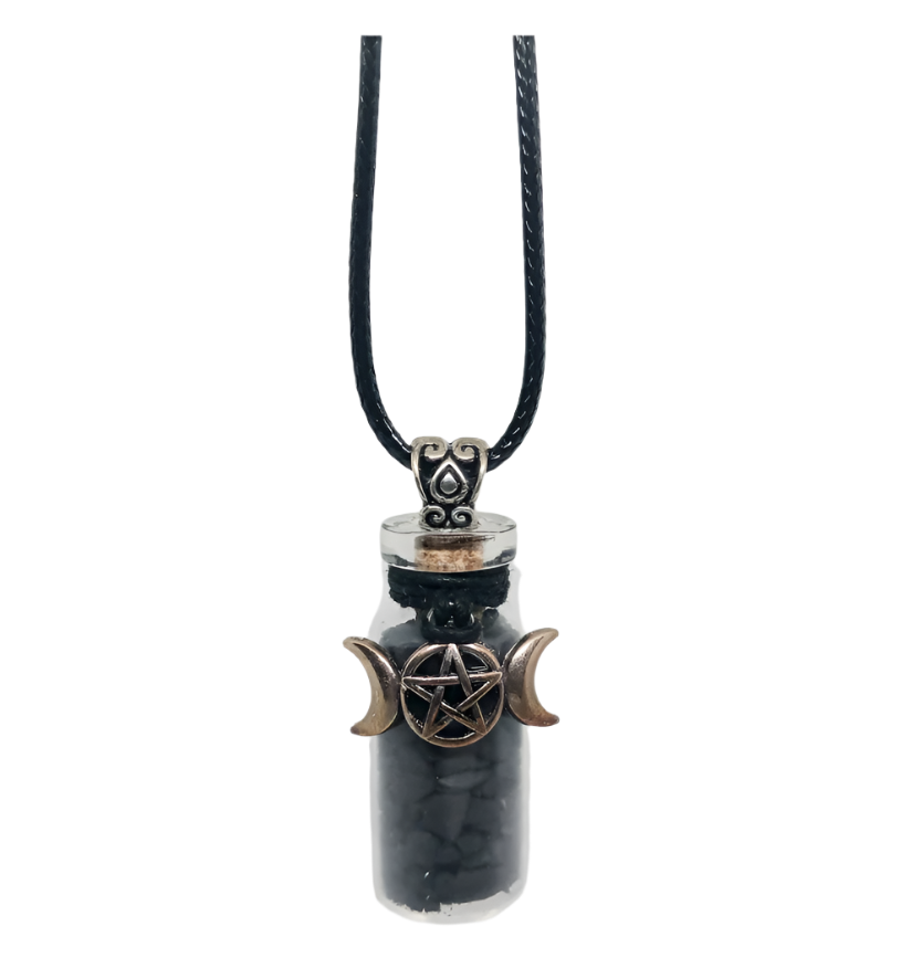 Shungite Crystal Chips Bottle Necklace on Wax Leather Cord
