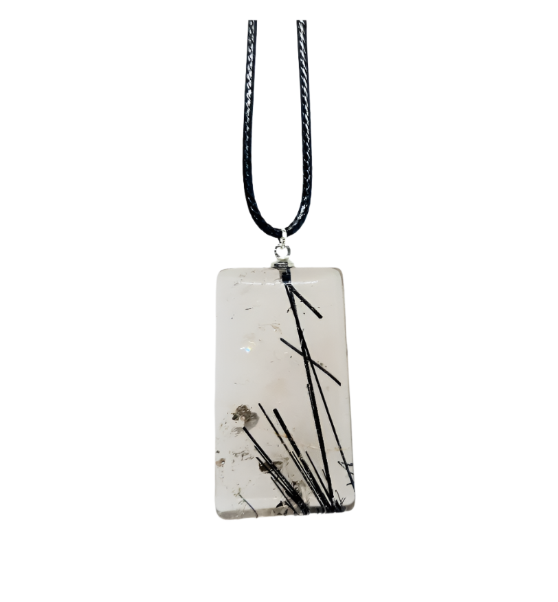 Black Rutile in Quartz Crystal Pendant Necklace