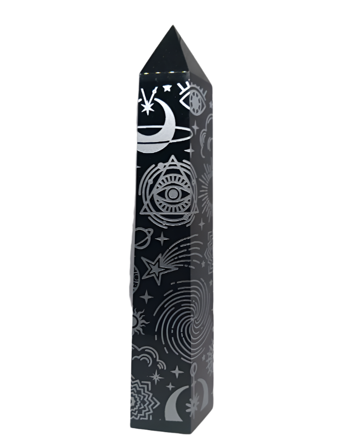 525G Obsidian Crystal Tower with Silver Pattern