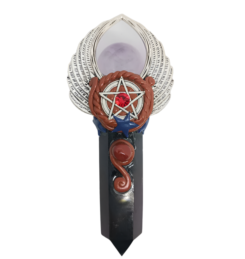 Amethyst and Obsidian Crystal Wand