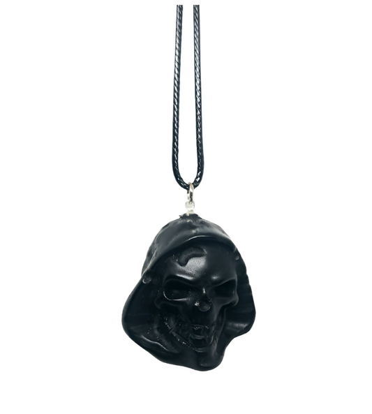 Obsidian Crystal Grim Reaper Pendant Necklace