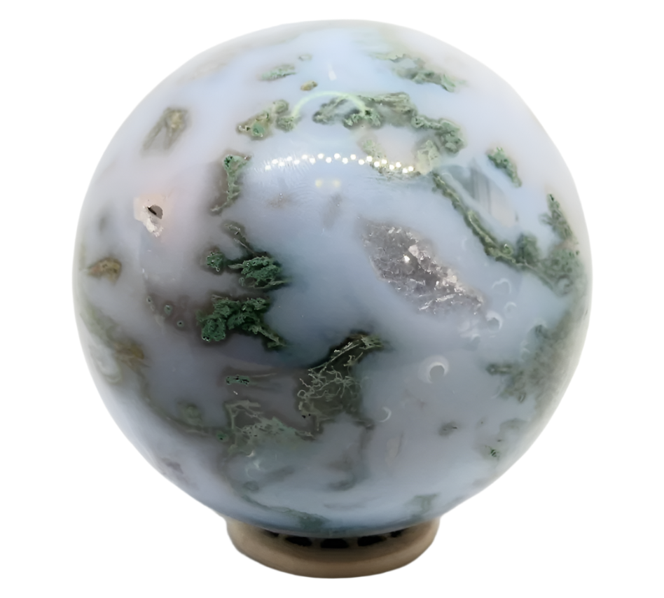 697G Blue Moss Agate Crystal Sphere