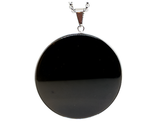 Obsidian Crystal Scrying Mirror Necklace on Stainless Steel