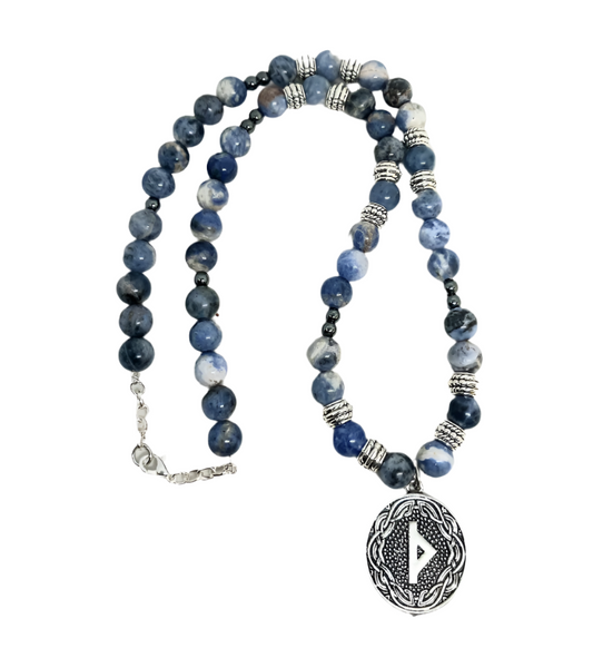 Norse Elder Futhark Rune Thurisaz Necklace with Sodalite Crystal