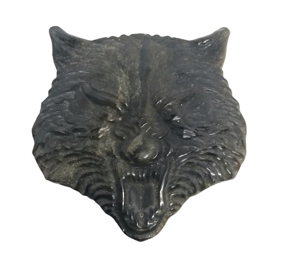 Golden Obsidian Crystal Wolf Head Carving