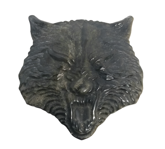 Golden Obsidian Crystal Wolf Head Carving