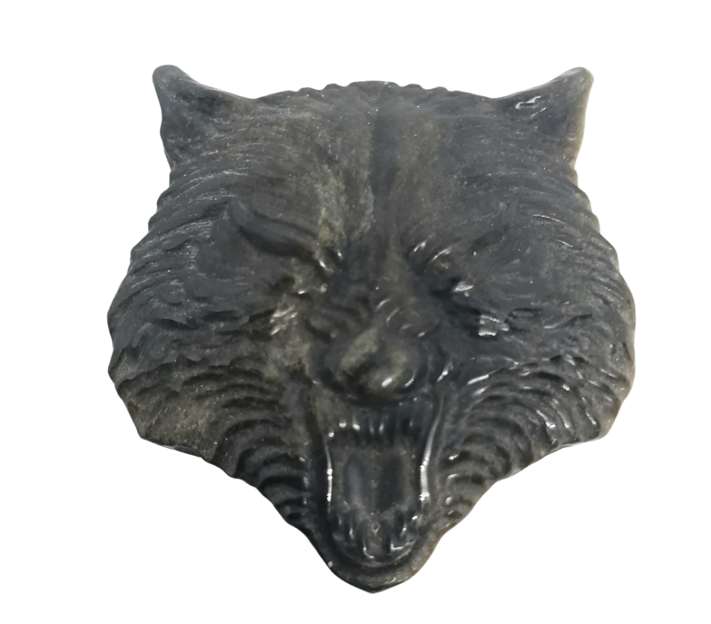 Golden Obsidian Crystal Wolf Head Carving