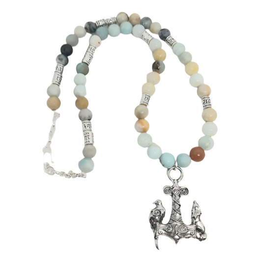 Steel Mjölnir Necklace with Amazonite Crystal