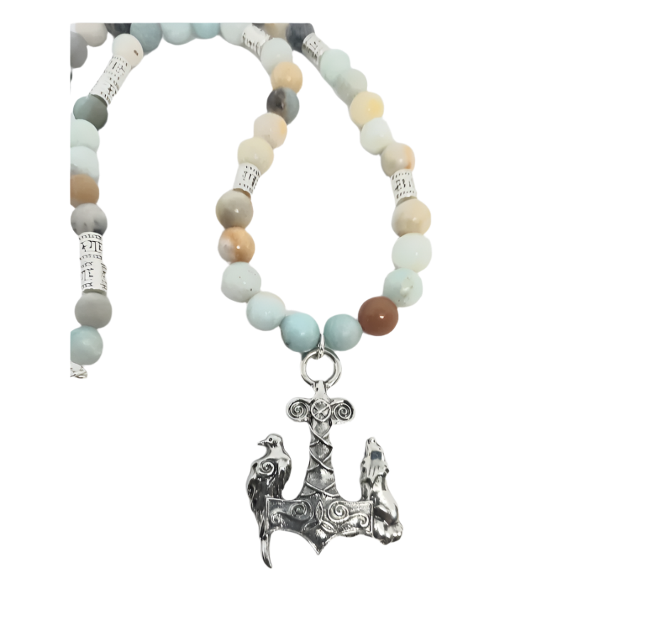 Steel Mjölnir Necklace with Amazonite Crystal