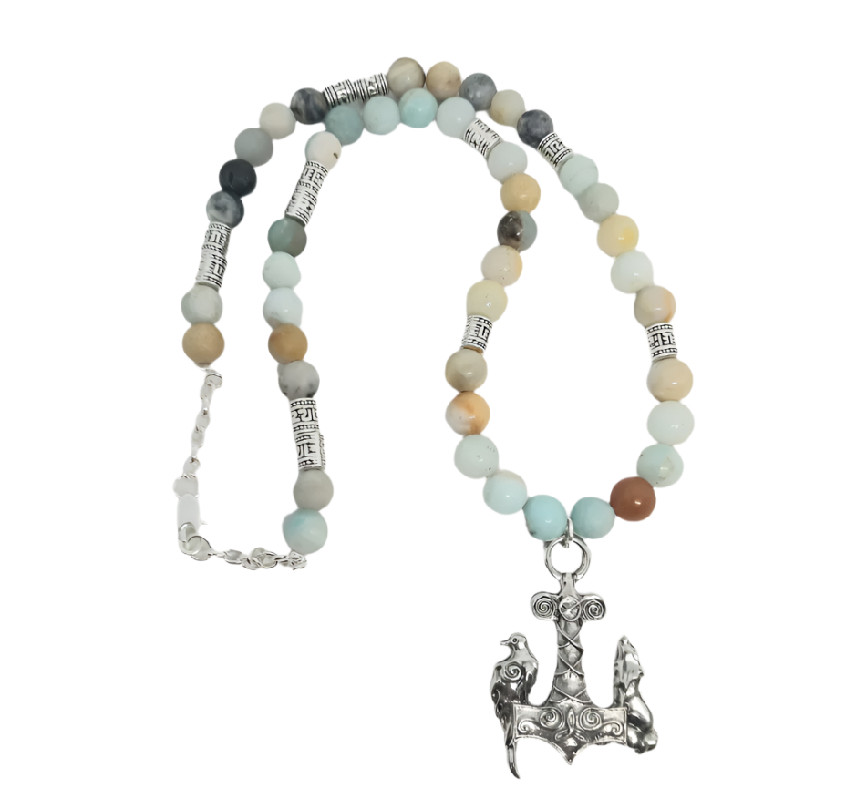 Steel Mjölnir Necklace with Amazonite Crystal