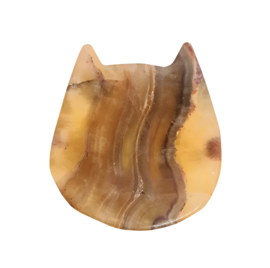 Yellow Fluorite Crystal Cat Bowl