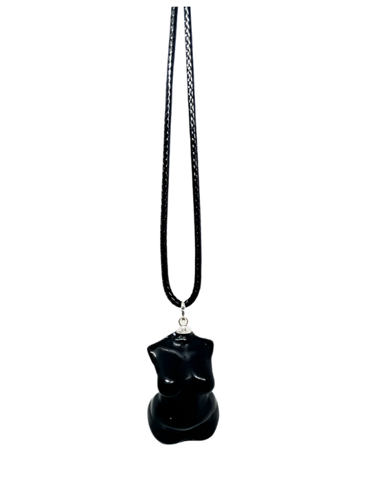 Obsidian Crystal Lady Body Pendant Necklace