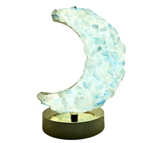 Aquamarine Crystal Moon Lamp with Three Light Touch Settings