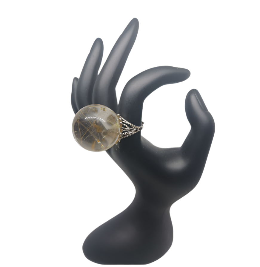 Golden Rutilated Quartz 925 Silver Adjustable Ring