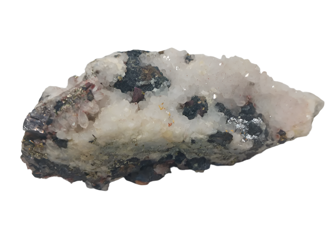 255G Pyrite Hematite in Quartz Crystal Specimen