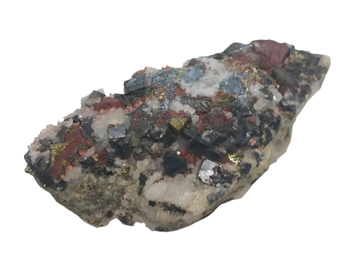 255G Pyrite Hematite in Quartz Crystal Specimen