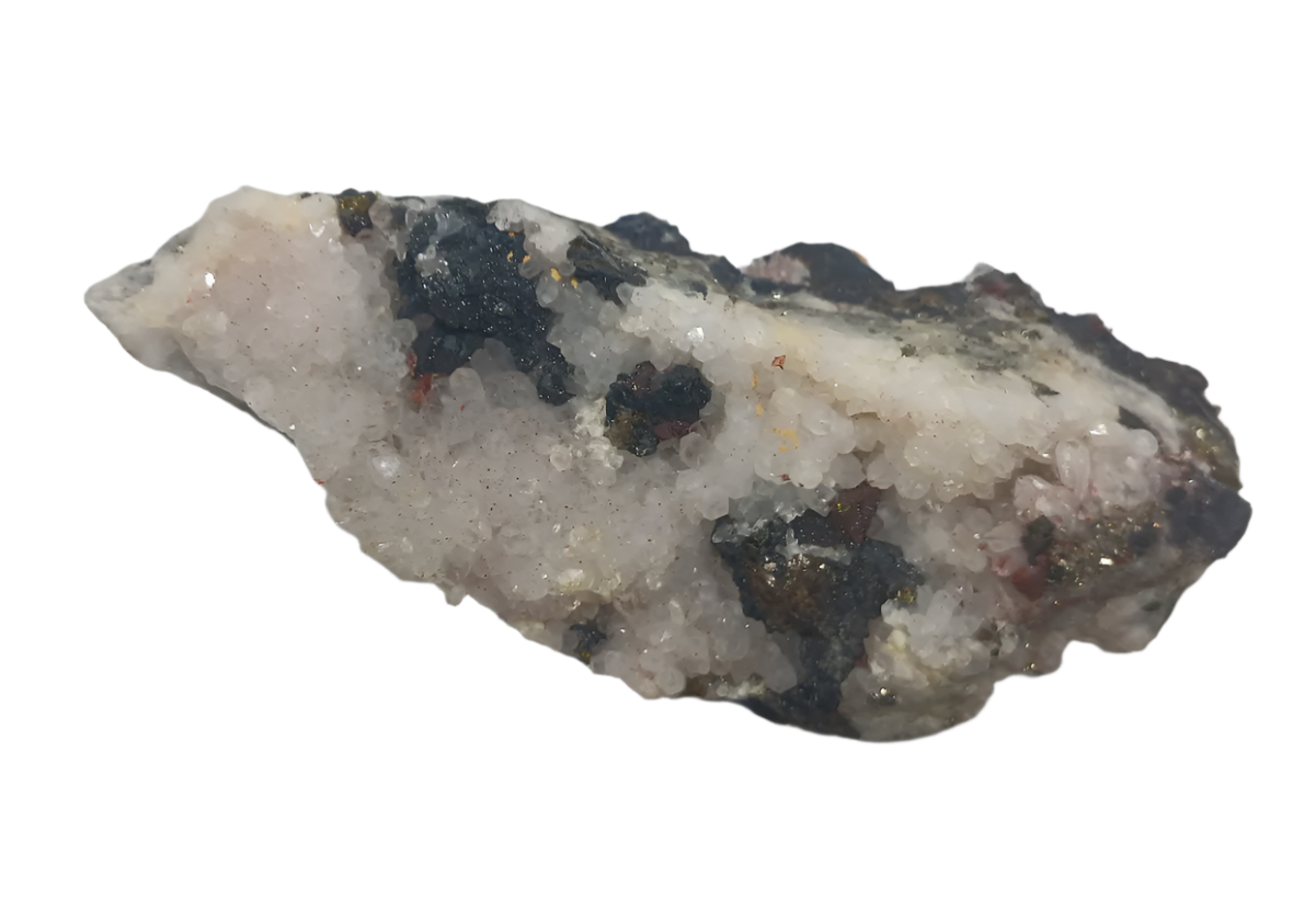 255G Pyrite Hematite in Quartz Crystal Specimen