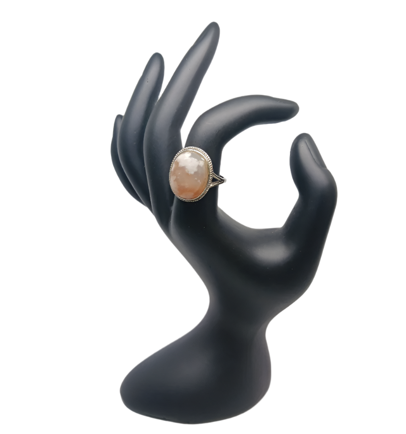 Flower Agate Crystal 925 Silver Adjustable Ring