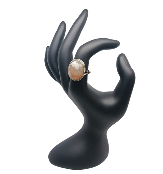Flower Agate Crystal 925 Silver Adjustable Ring