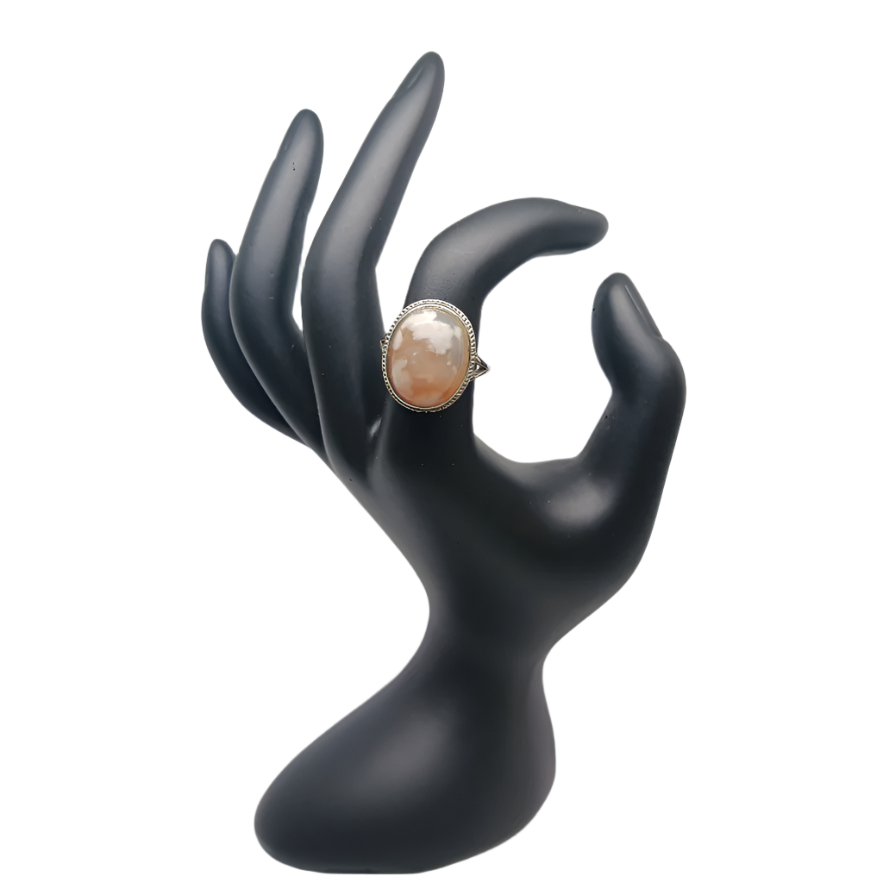 Flower Agate Crystal 925 Silver Adjustable Ring
