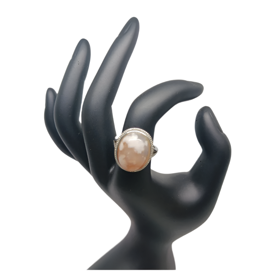 Flower Agate Crystal 925 Silver Adjustable Ring