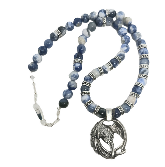 Raven Pendant Necklace with Sodalite Crystal