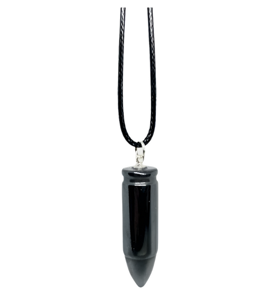 Hematite Crystal Bullet Shaped Pendant Necklace