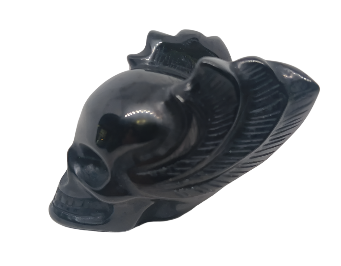 Black Obsidian Crystal Skull with Wings Carving