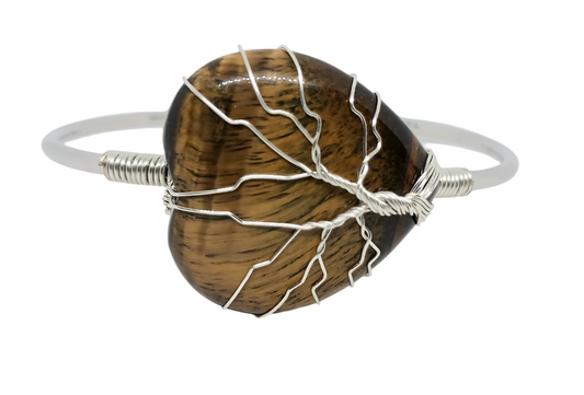 Wire Wrapped Tiger Eye Crystal Heart Bracelet