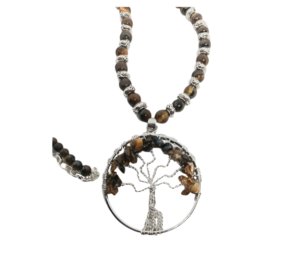 Tree of Life Wire Wrapped Necklace with Tiger's Eye Crystal