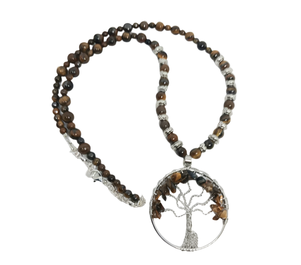 Tree of Life Wire Wrapped Necklace with Tiger's Eye Crystal