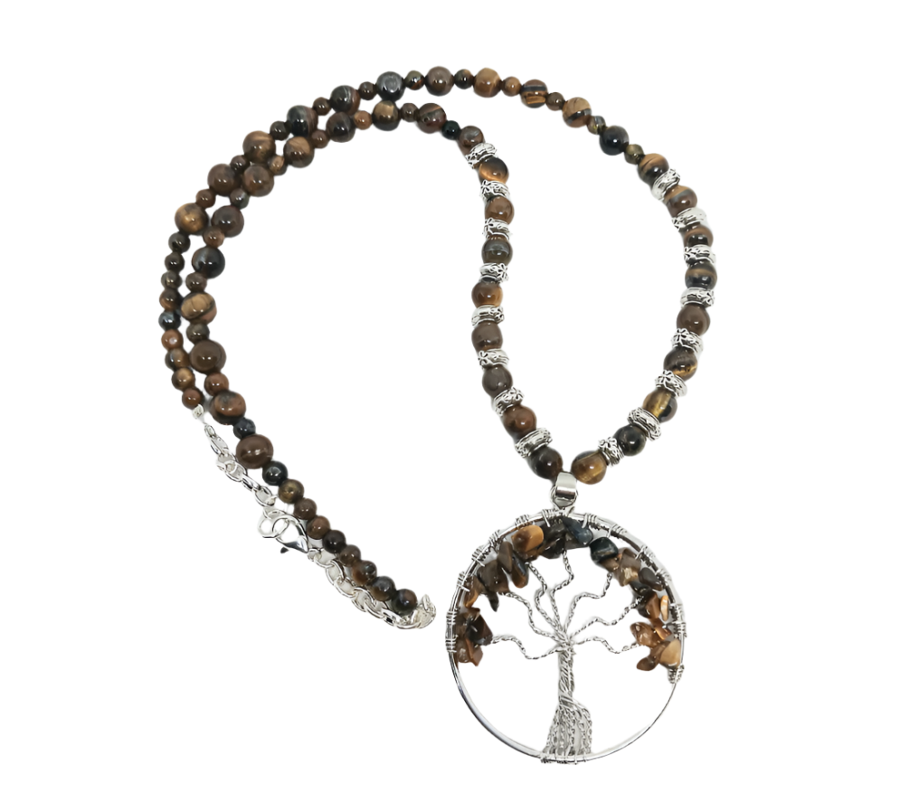 Tree of Life Wire Wrapped Necklace with Tiger's Eye Crystal
