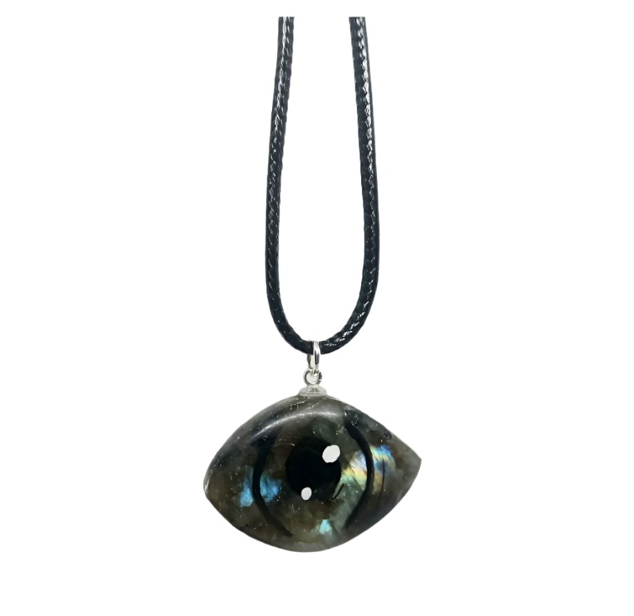 Labradorite Crystal Evil Eye Pendant Necklace