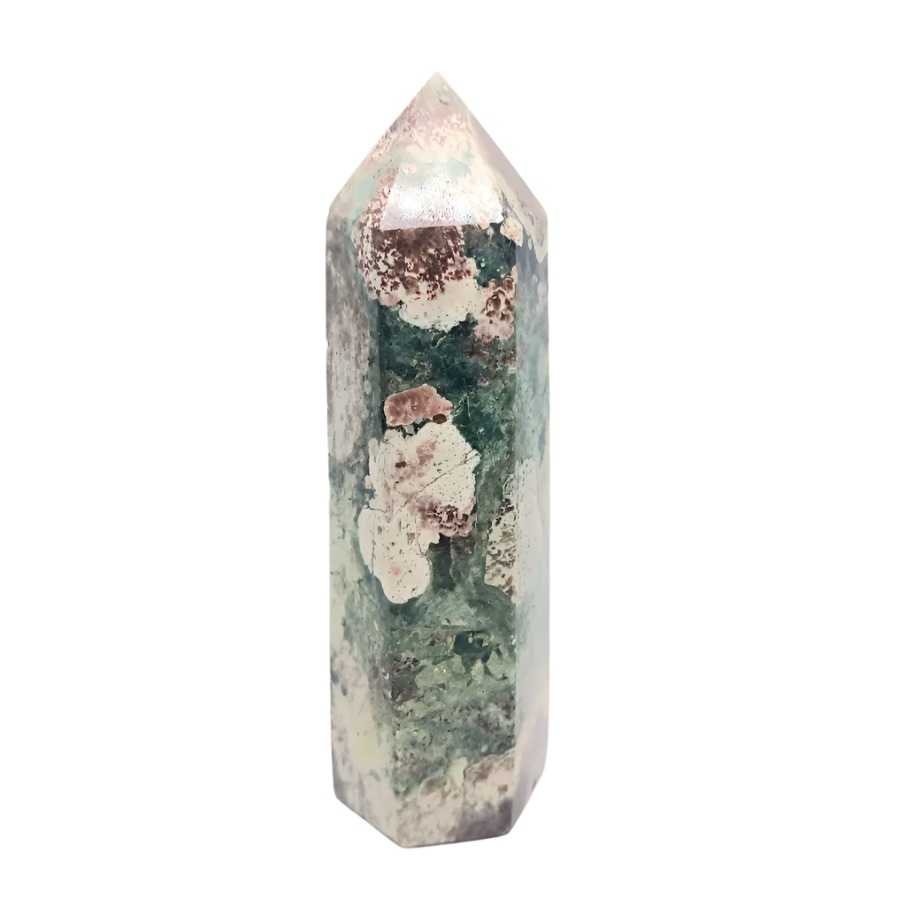 90G Green Flower Jasper Crystal Tower