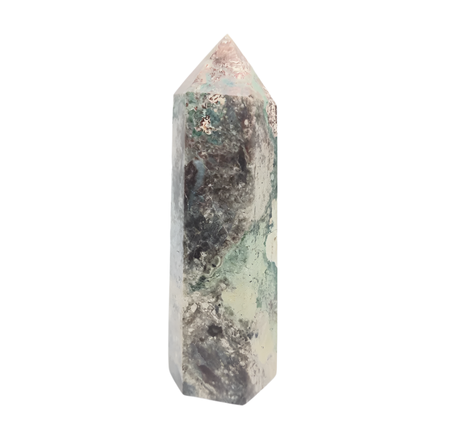 90G Green Flower Jasper Crystal Tower