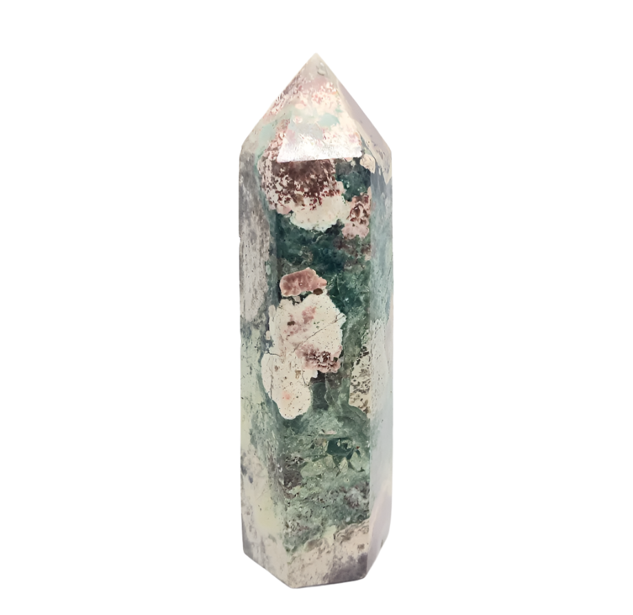 90G Green Flower Jasper Crystal Tower