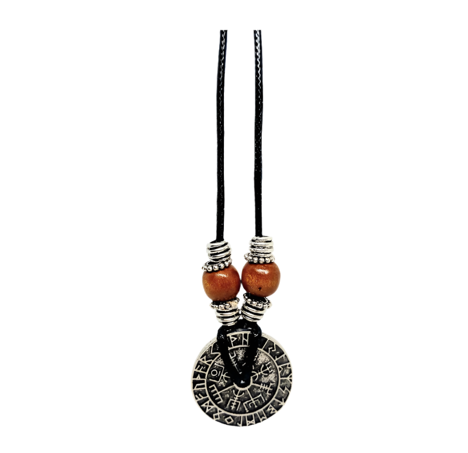 Vegvisir Pendant Necklace with Norse Elder Futhark Runes